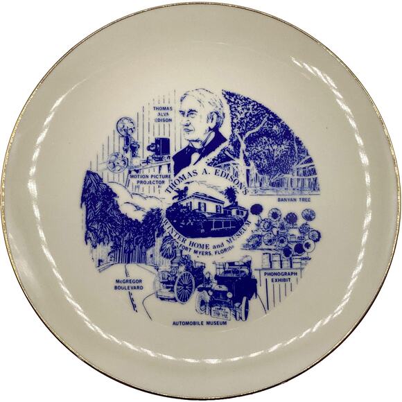 Vintage THOMAS EDISON Winter Home/Museum Collectible Souvenir Memorabilia Plate - Picture 1 of 7